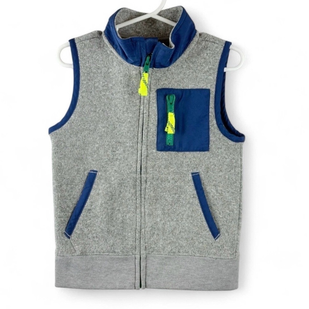 J.Crew Crewcuts Boys Gray Fleece Full Zip Vest Jacket Pockets Utility Size 3 4T